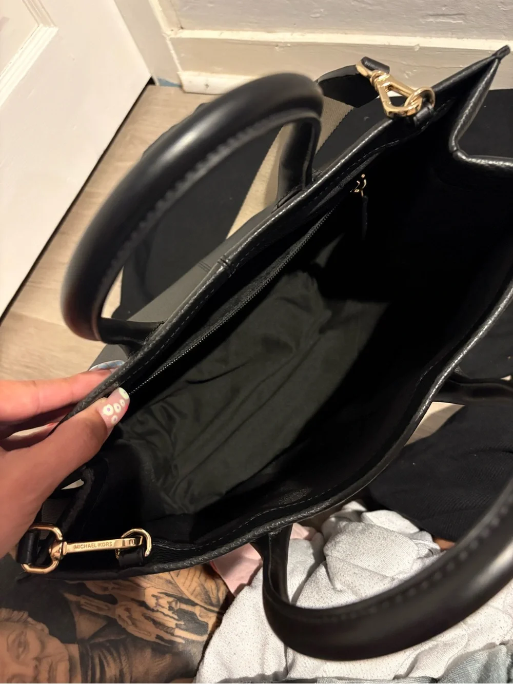 Michael Kors Black Logo Satchel with Contrast Strap